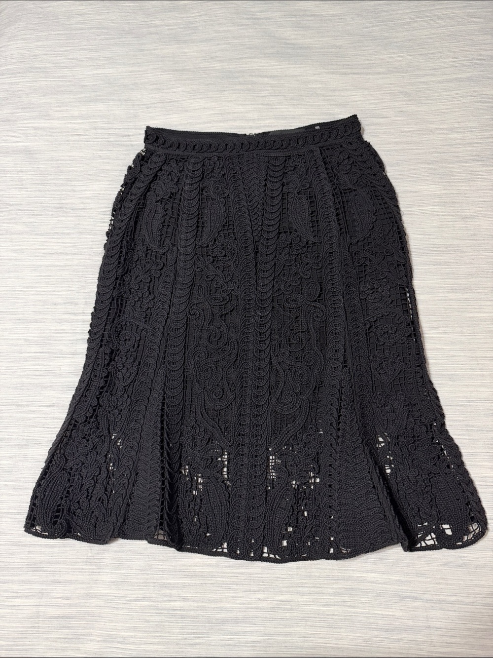 Kobi Halperin Courtney Black Crochet Lace A Line Midi Skirt Godet Flare Size 8